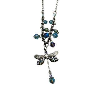 Dragonfly Pendant Necklace With Iridescent Beads On Silver Chain By Firefly Jewe